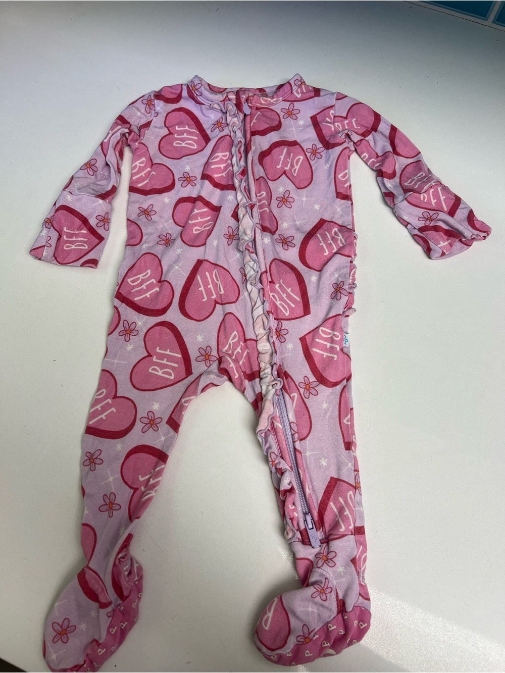 Posh Peanut Pink Heart "BFF" Print Footed Pajamas